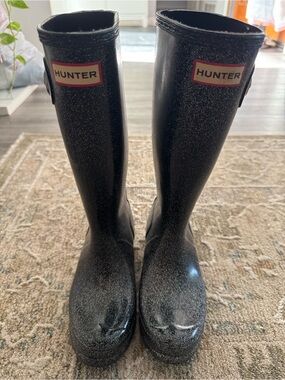 Hunter Kids Black Glitter Rain Boots